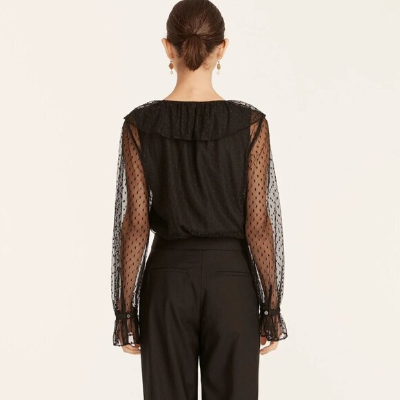 NWT J. Crew Ruffleneck Clip-dot Top Bow Detail Cream Sheer Long Sleeve size XL - Picture 6 of 9